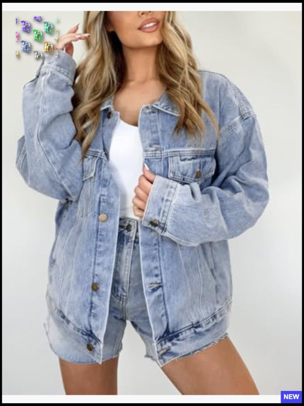 Oversized Denim Trucker Jacket Long Sleeve Button Down Shacket Casual Fall Coat - Picture 2 of 7
